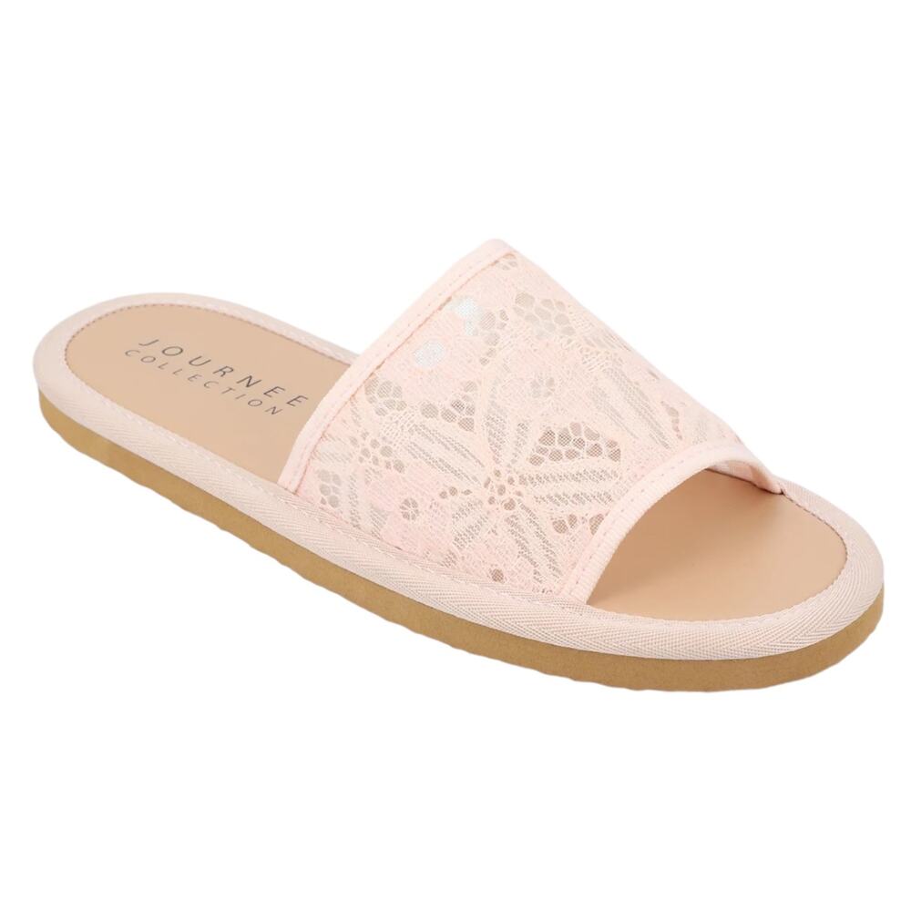 Journee Women's Eniola Lace Flat Slide Sandals Pink Size 9